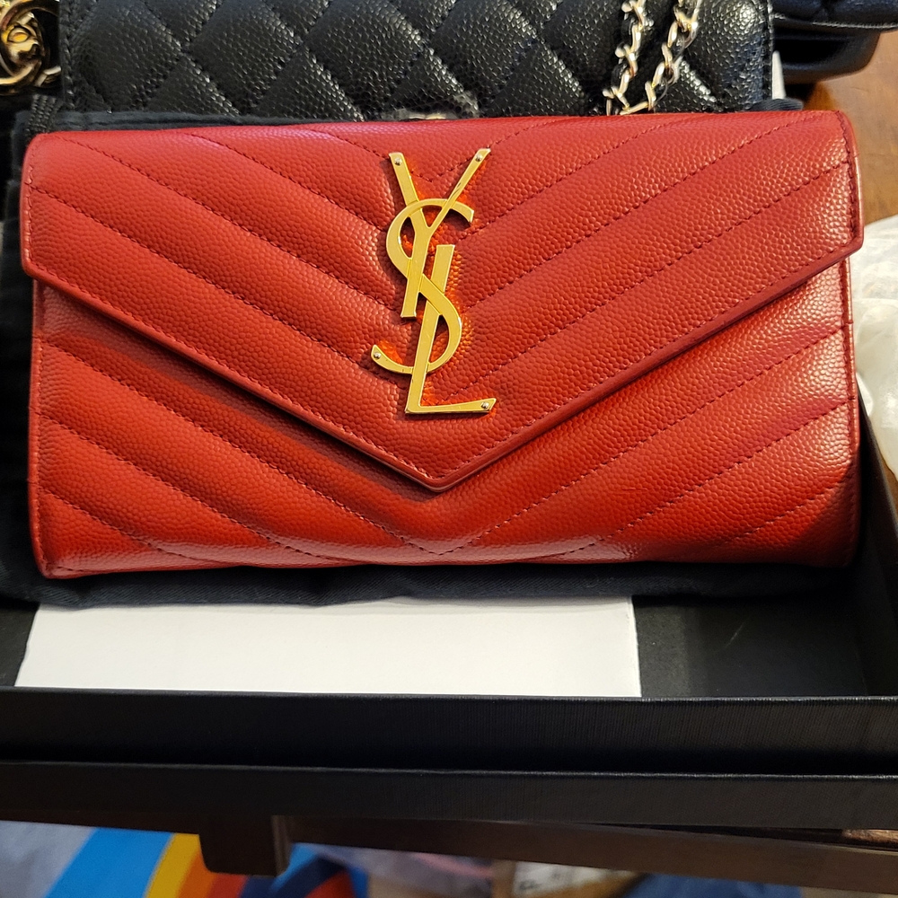 Yves Saint Laurent Red Chevron Cassandra Wallet